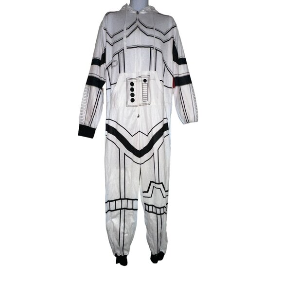 READ NWT Disney Star Wars Clone Trooper Pajamas Mens L Fleece Costume One Piece - Picture 1 of 11